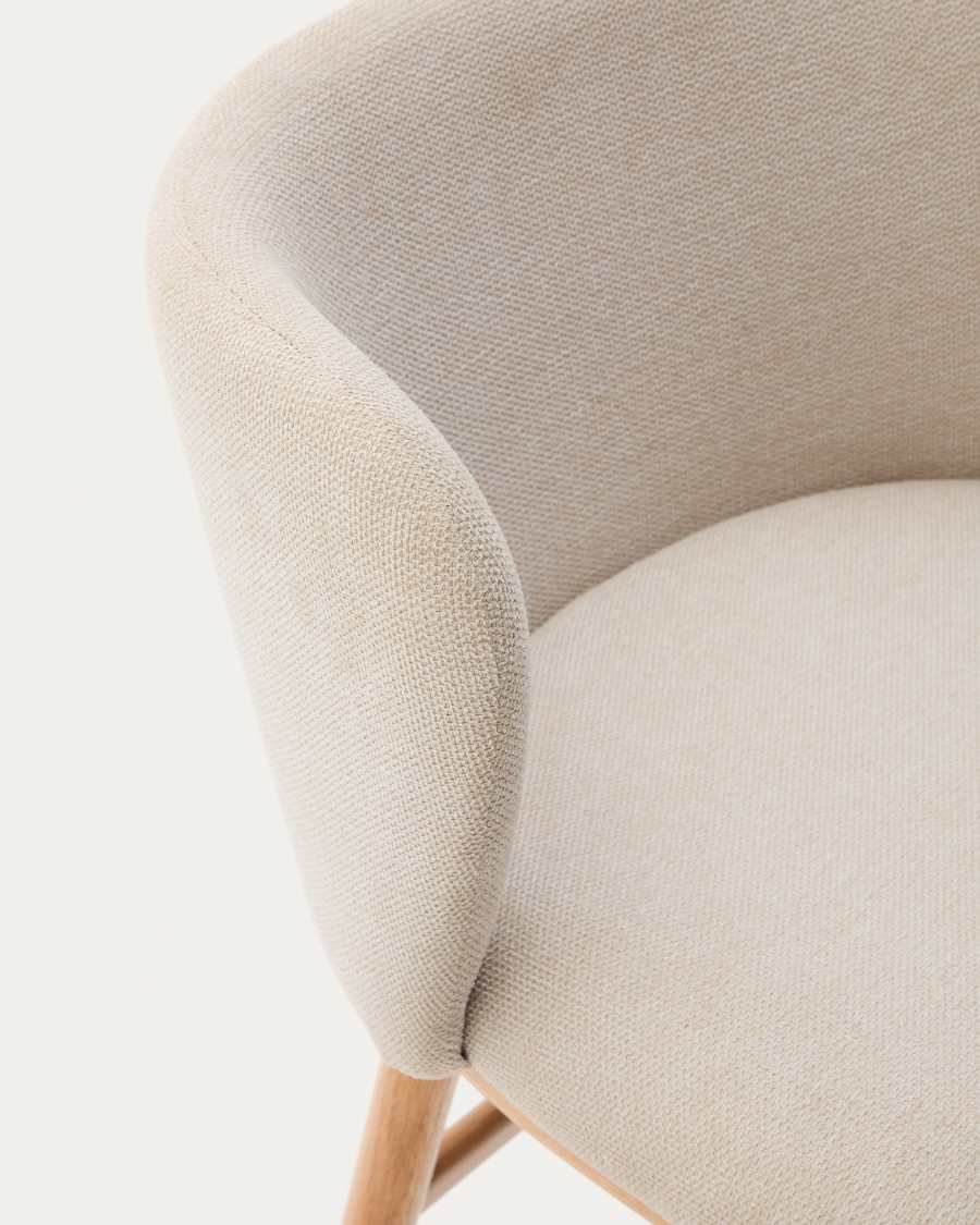 Hocker Japandi Beige Chenille Eschenholz Natur 75 cm