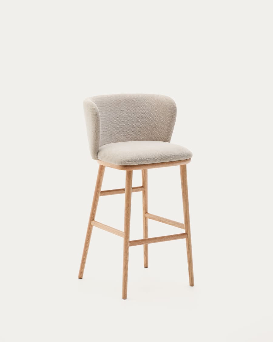 Hocker Japandi Beige Chenille Eschenholz Natur 75 cm