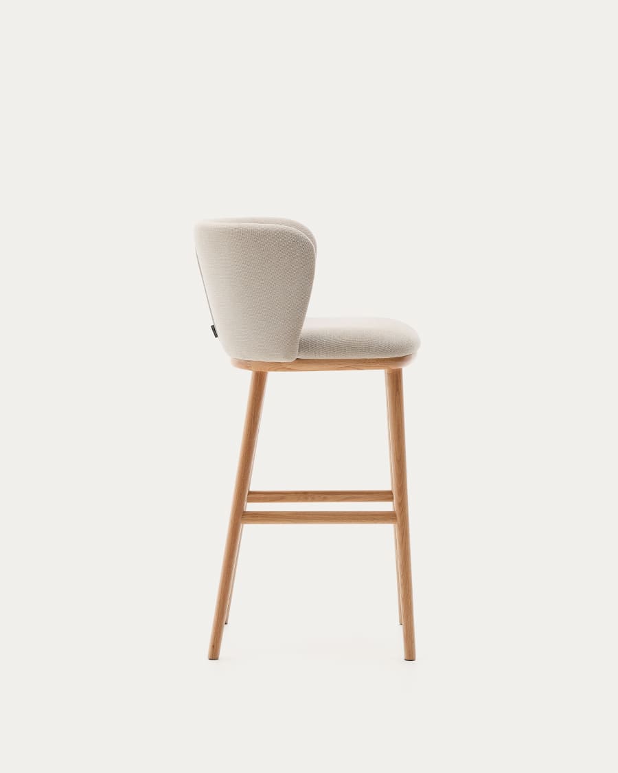 Hocker Japandi Beige Chenille Eschenholz Natur 75 cm