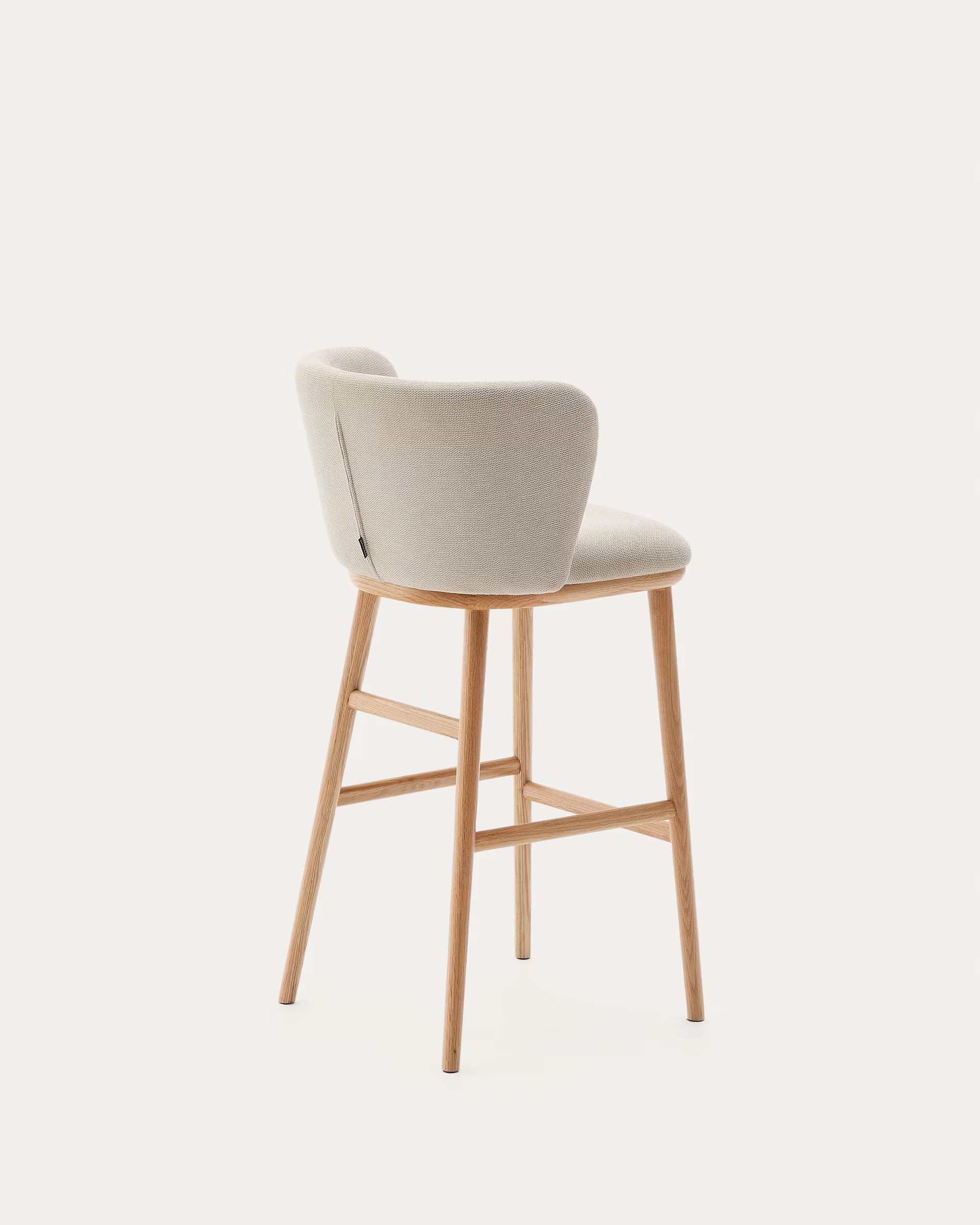 Hocker Japandi Beige Chenille Eschenholz Natur 75 cm