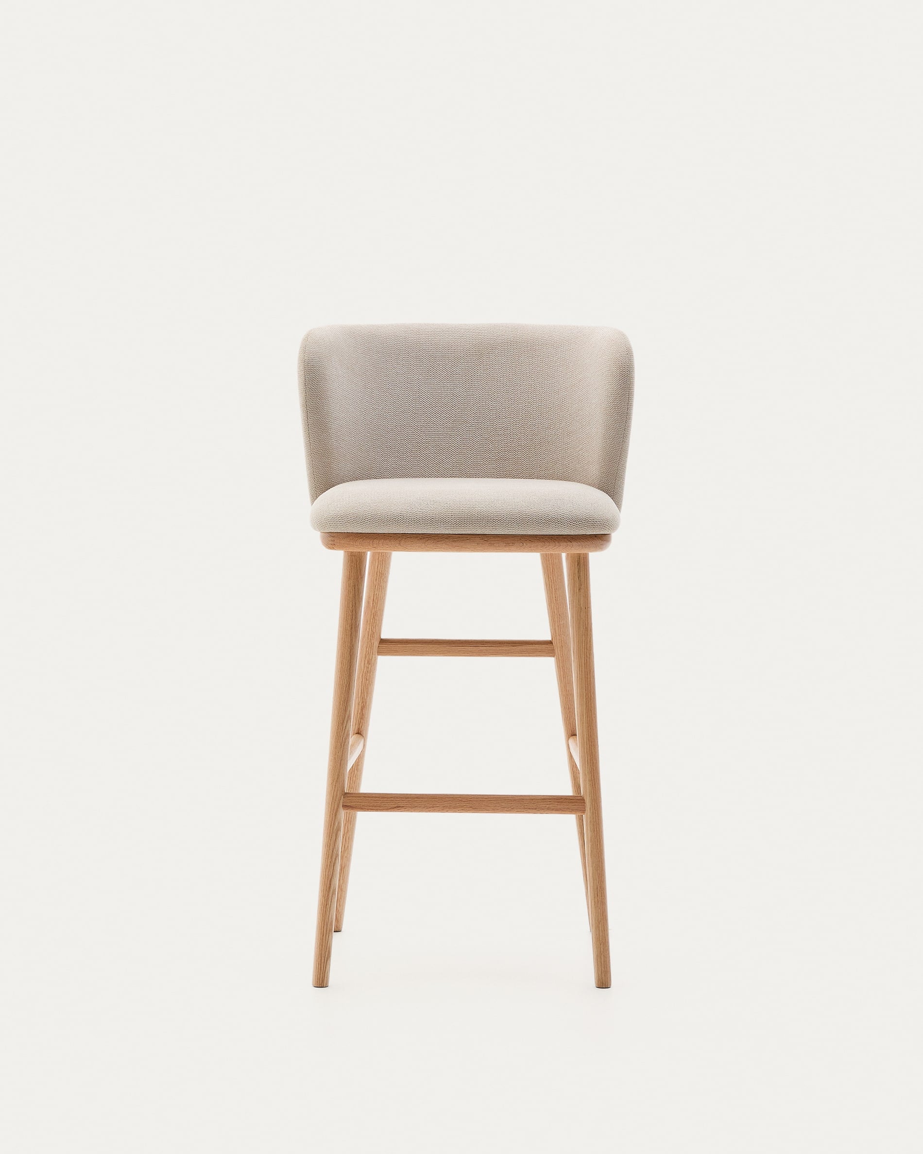 Hocker Japandi Beige Chenille Eschenholz Natur 75 cm