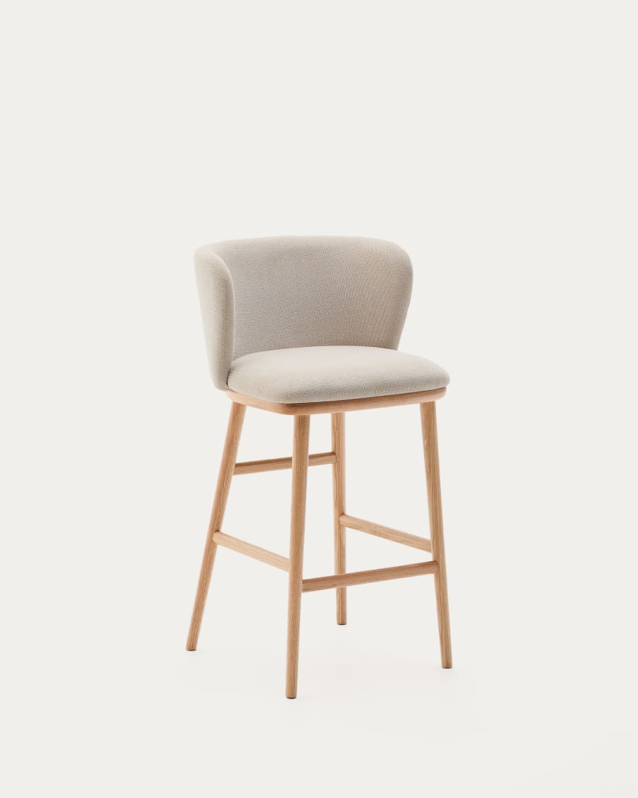 Hocker Japandi Beige Chenille Eschenholz Natur 65 cm