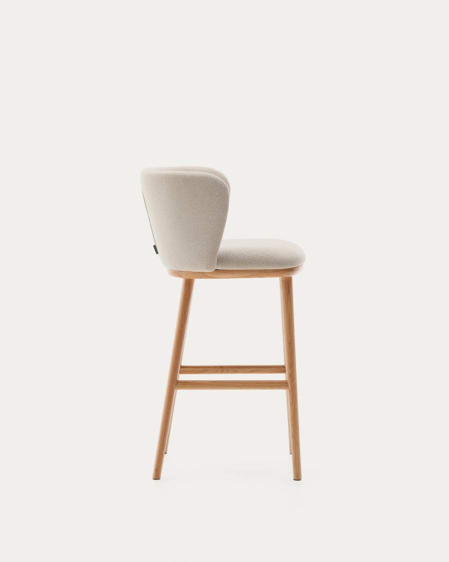 Hocker Japandi Beige Chenille Eschenholz Natur 65 cm