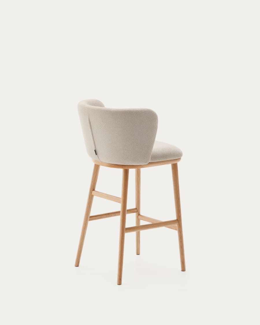 Hocker Japandi Beige Chenille Eschenholz Natur 65 cm