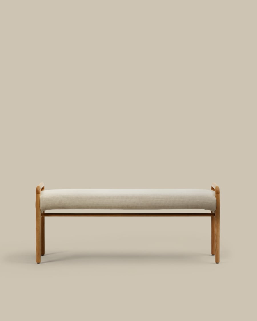 Japandi Polsterbank Eichenholz Natur Chenille Beige