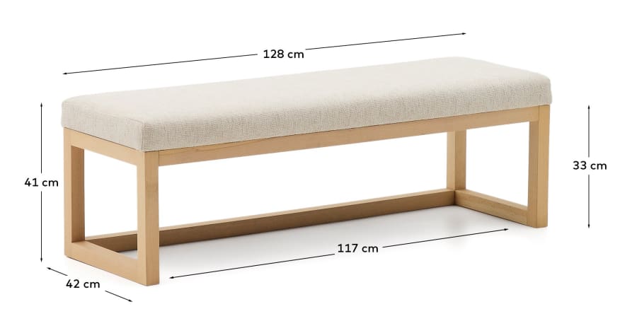 Bank Japandi Beige Chenille Buchenholz Natur