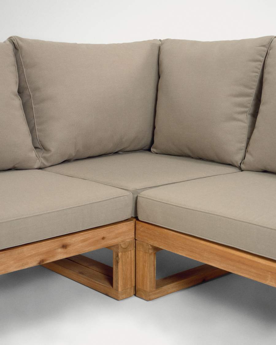 Japandi Ecksofa aus Akazienholz, 5-Sitzer mit Tisch