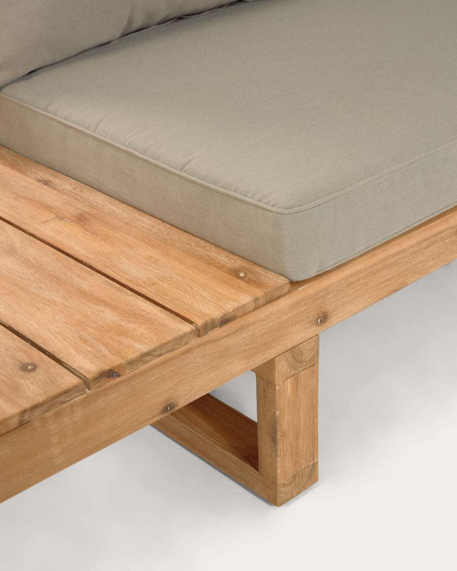 Japandi Ecksofa aus Akazienholz, 5-Sitzer mit Tisch