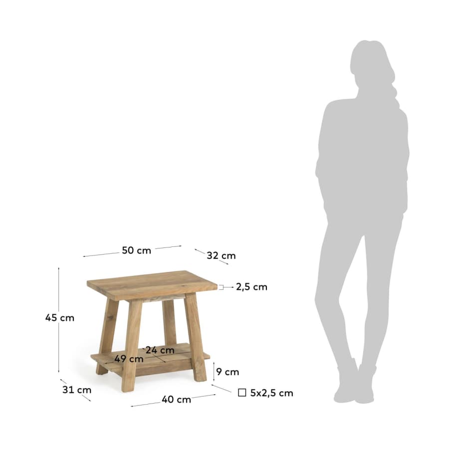 Fußhocker Japandi aus recyceltem Teakholz 50x32 cm