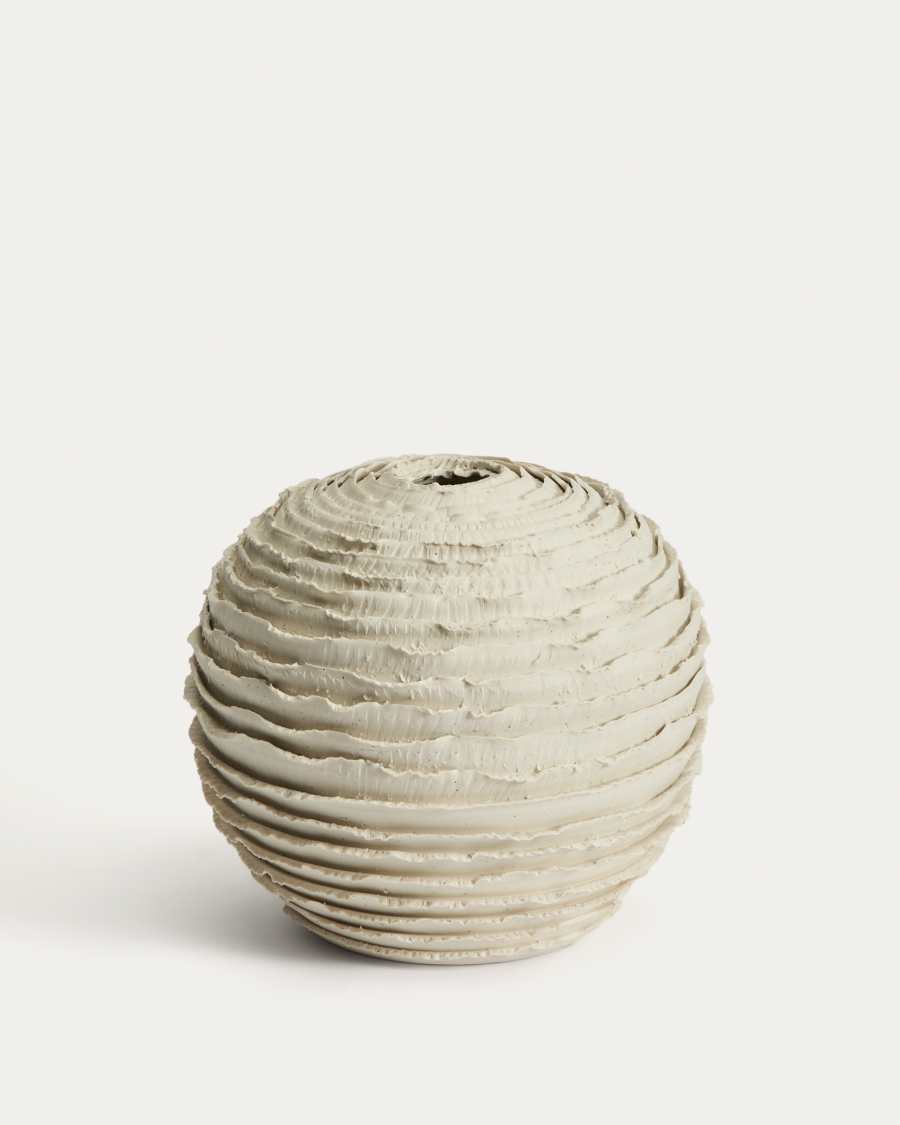 Japandi Vase aus Beige Keramik, 21 cm
