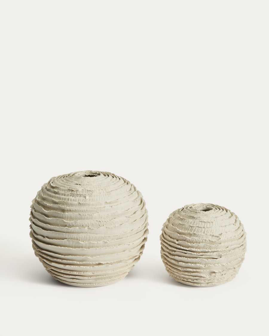 Japandi Vase aus Beige Keramik, 21 cm