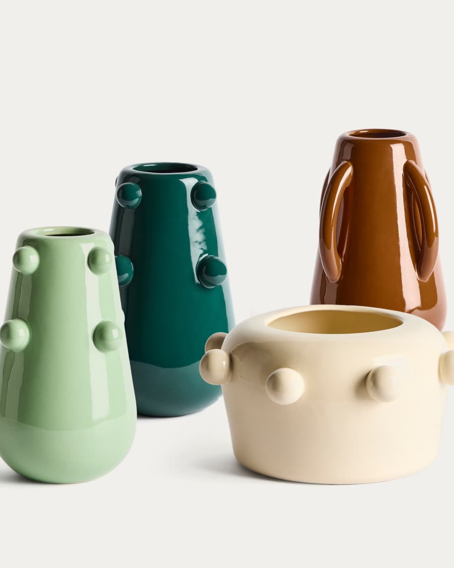 Japandi Vase Braun Glänzende Keramik 25 cm