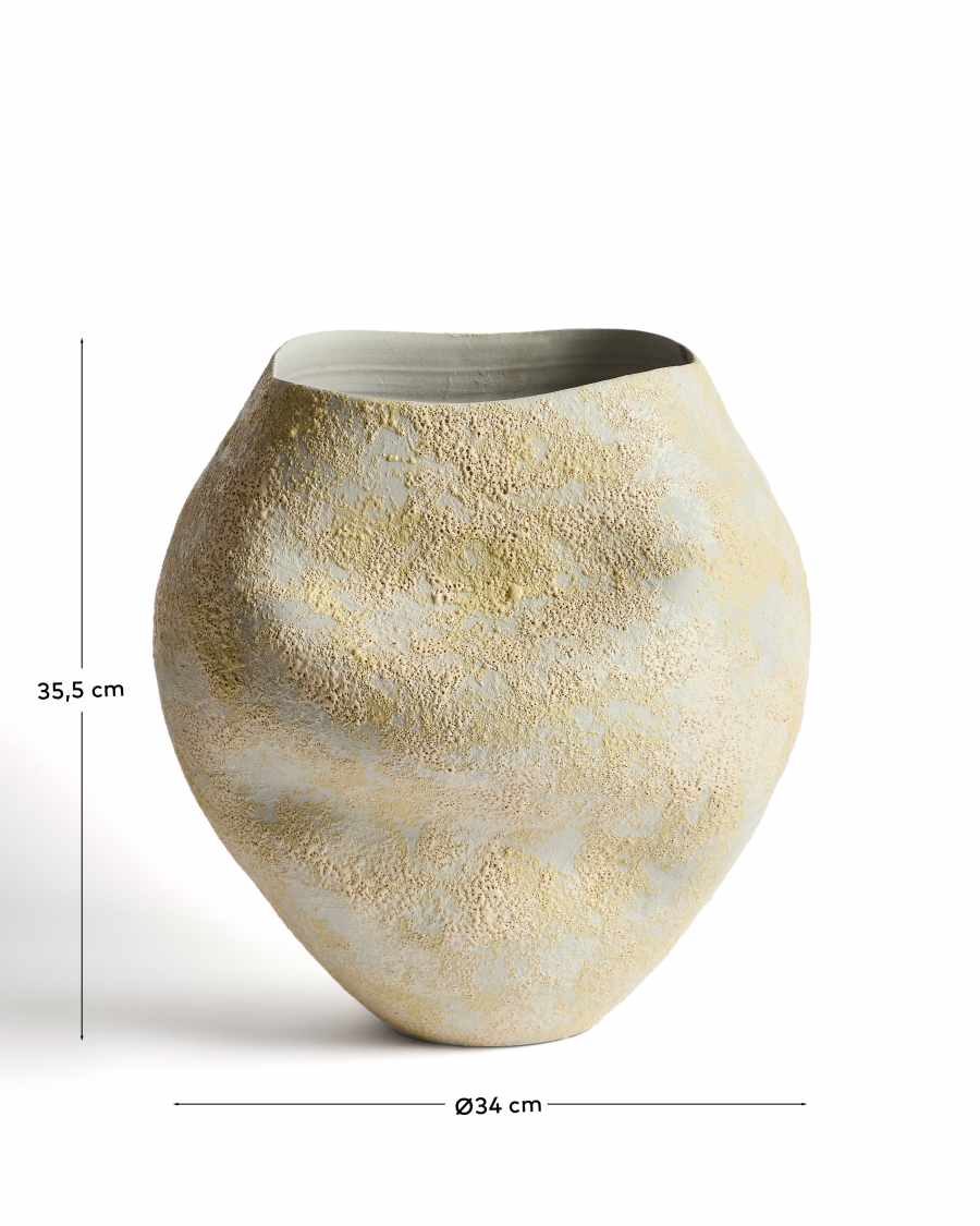 Japandi Vase Ecru Gelb Keramik 35 cm