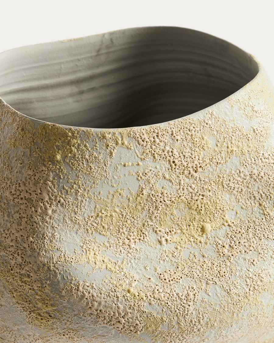Japandi Vase Ecru Gelb Keramik 35 cm