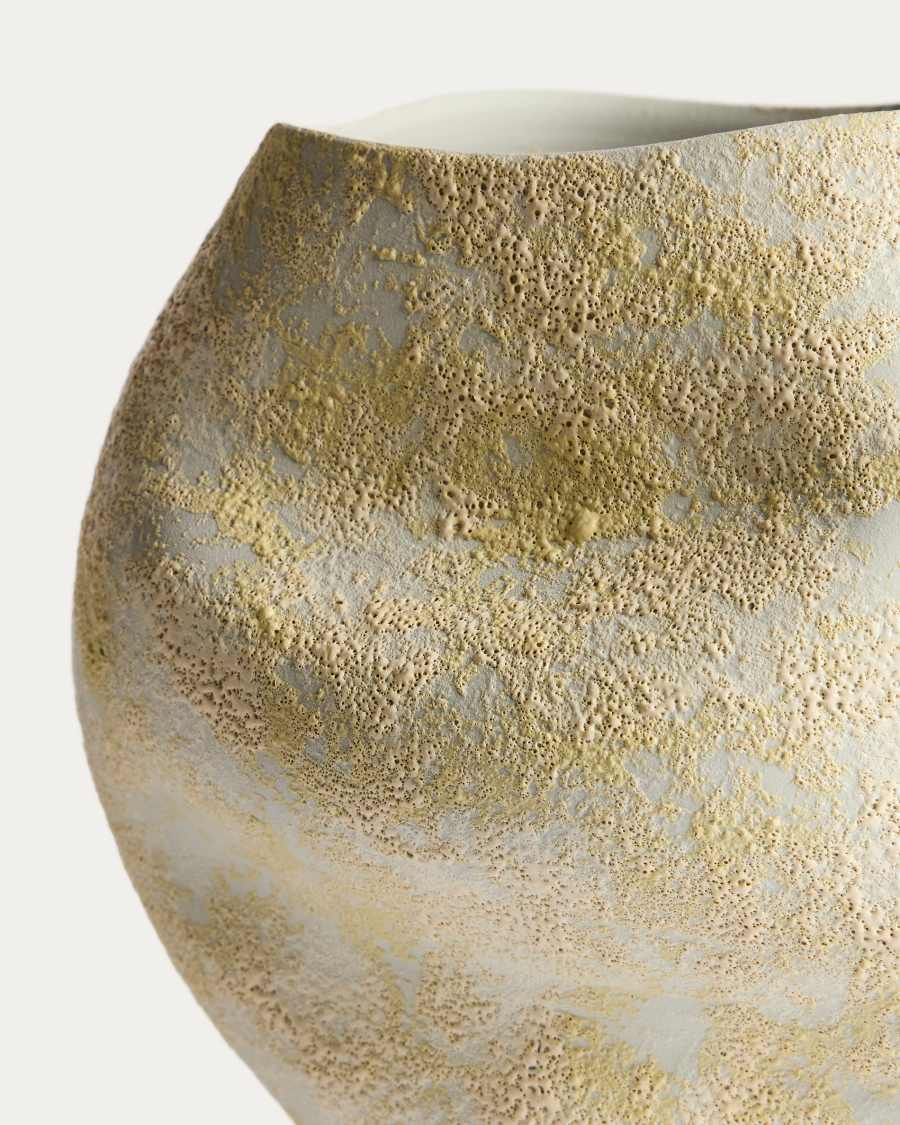 Japandi Vase Ecru Gelb Keramik 35 cm