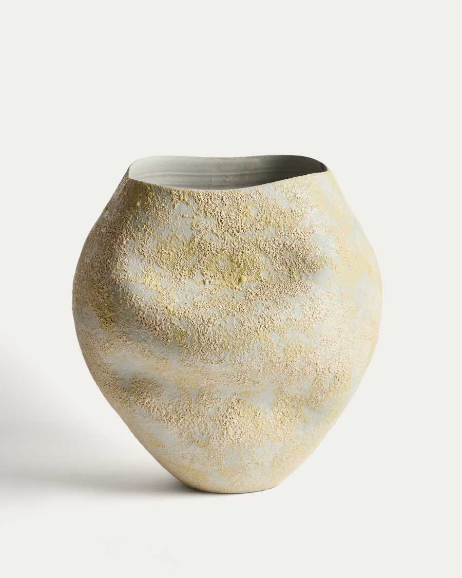 Japandi Vase Ecru Gelb Keramik 35 cm
