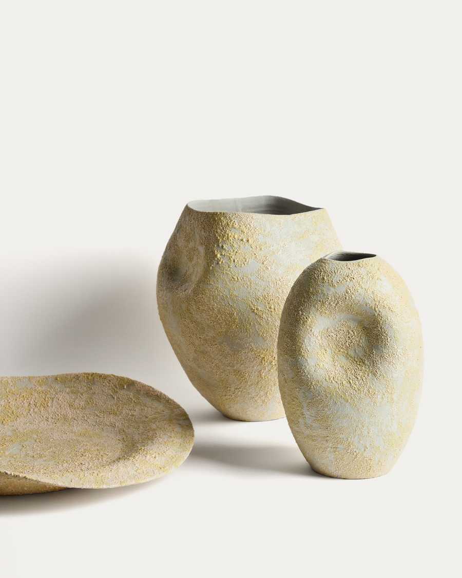 Japandi Vase Ecru Gelb Keramik 32 cm