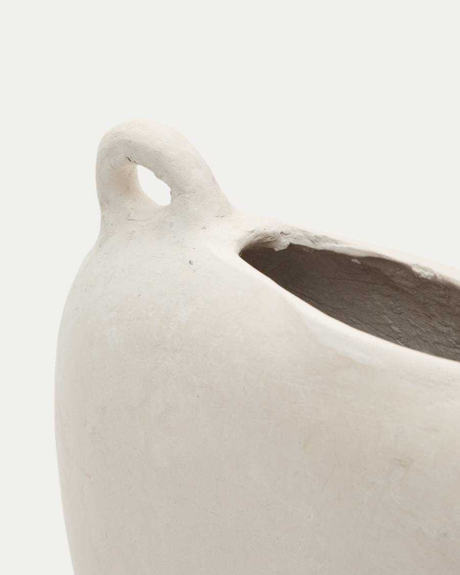 Japandi Vase Weiß aus Pappmaché 37 cm