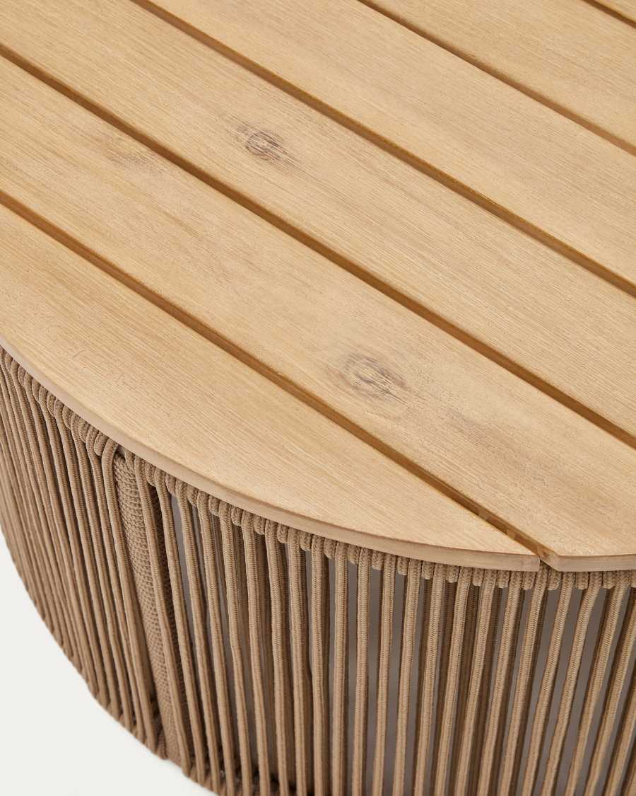Couchtisch Japandi Stahl Flechtwerk Akazienholz 60 cm