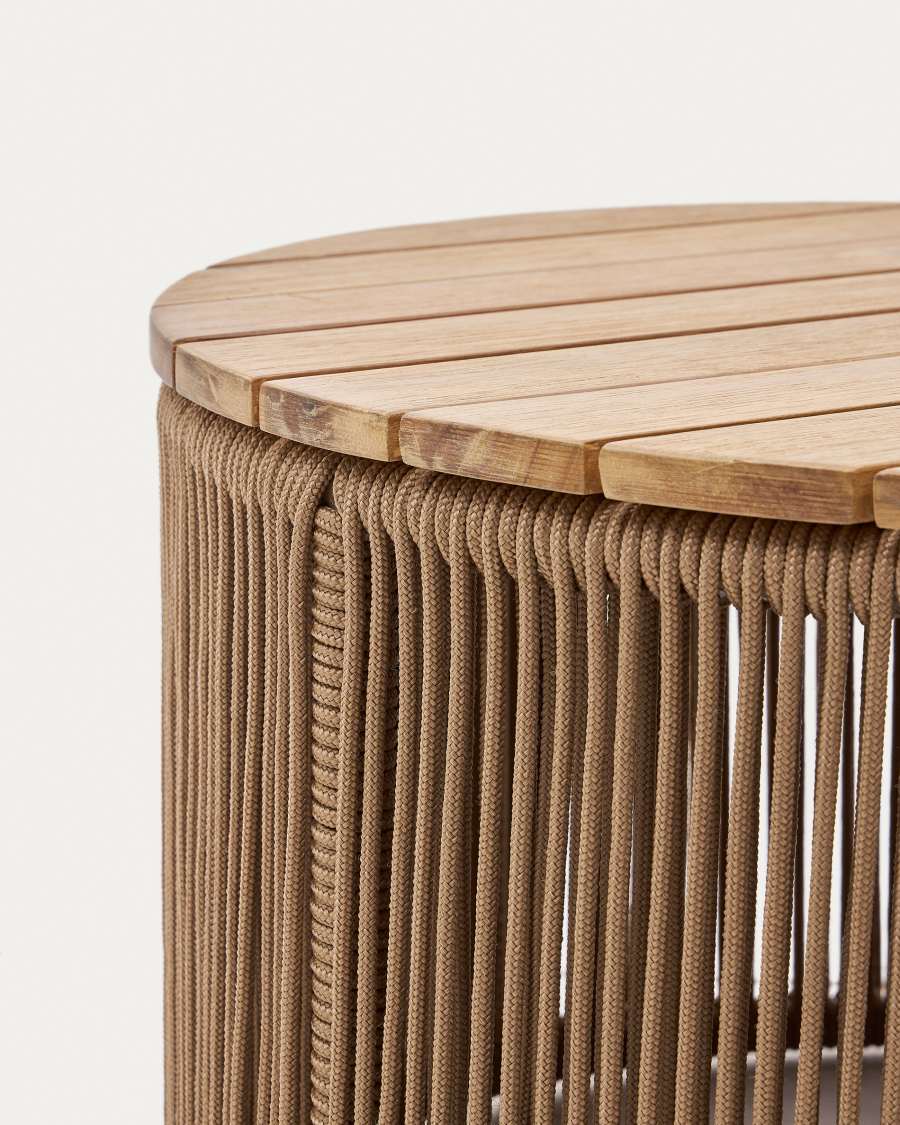 Couchtisch Japandi Stahl Flechtwerk Akazienholz 60 cm