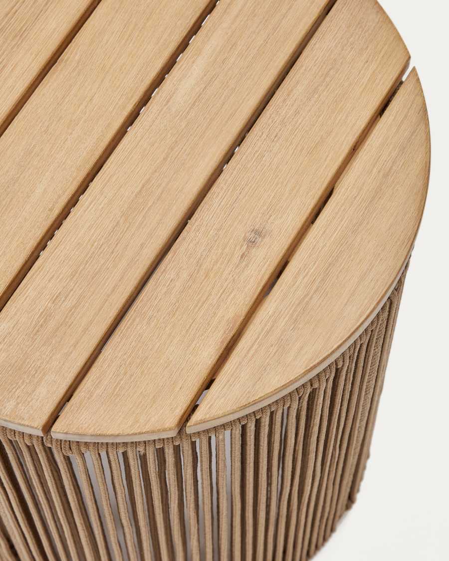 Couchtisch Japandi Stahl Flechtwerk Akazienholz 40 cm