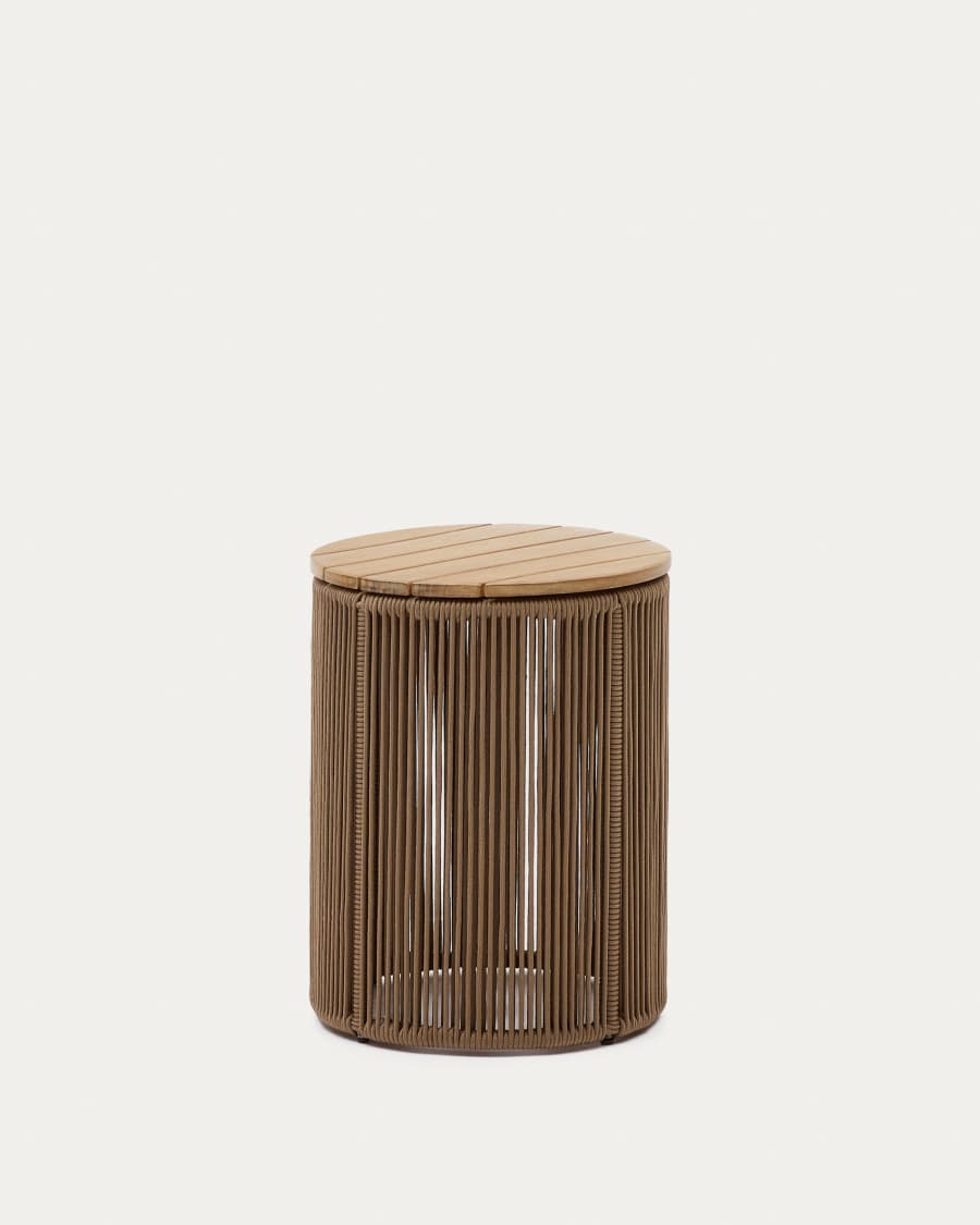 Couchtisch Japandi Stahl Flechtwerk Akazienholz 40 cm