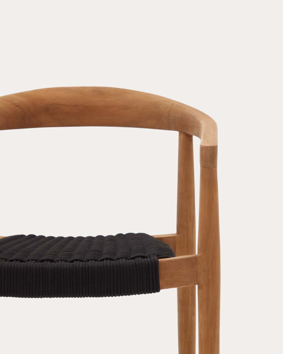 Japandi Stuhl aus Teakholz mit schwarzem Seil für Outdoor