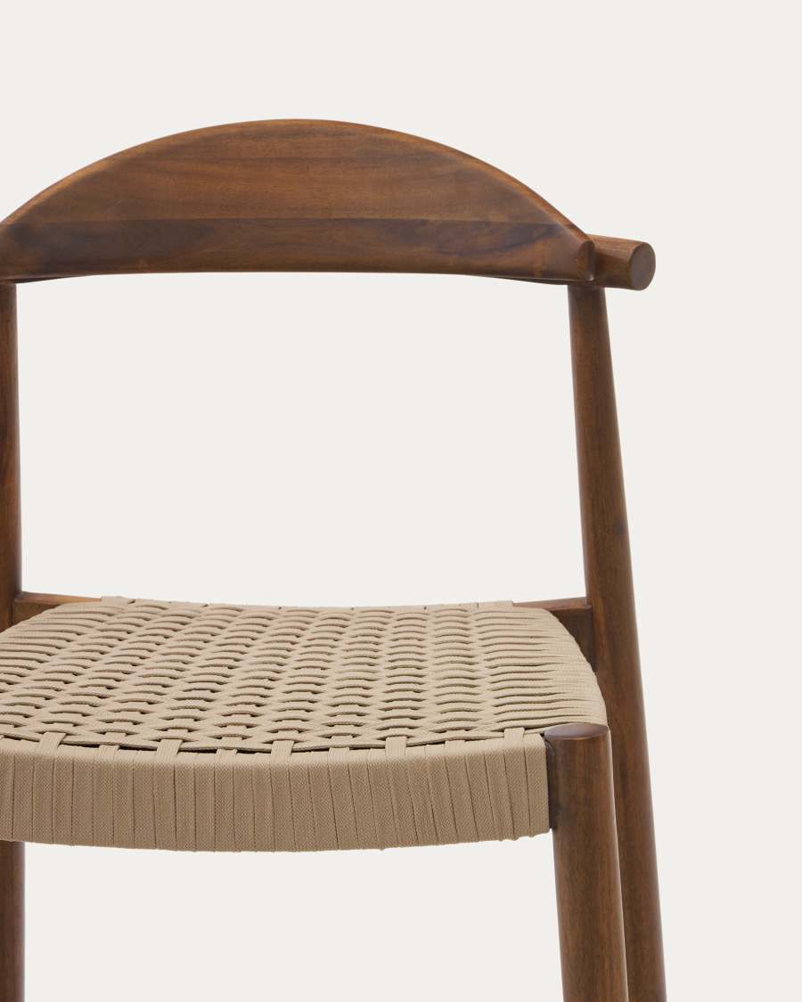 Hocker Japandi aus Akazienholz und Nussbaum mit Beigem Seil, 62 cm