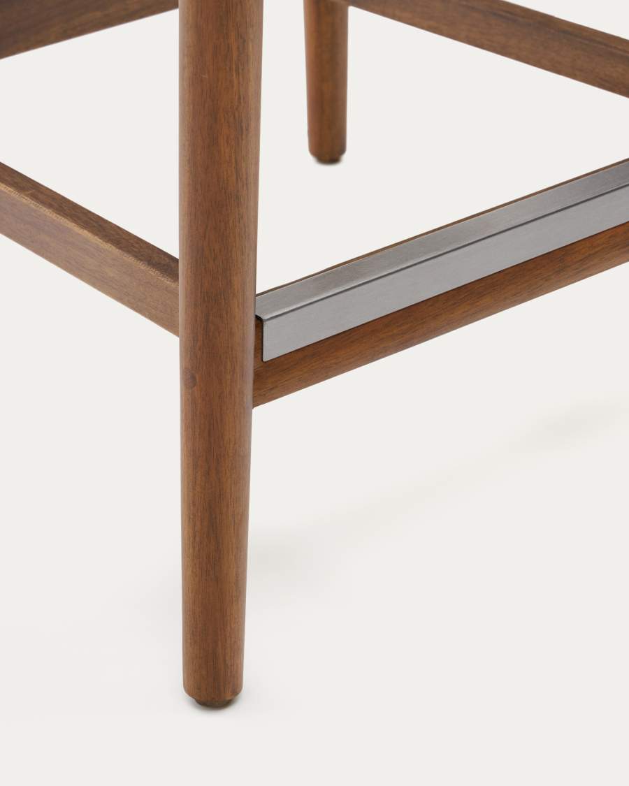 Hocker Japandi aus Akazienholz und Nussbaum mit Beigem Seil, 62 cm