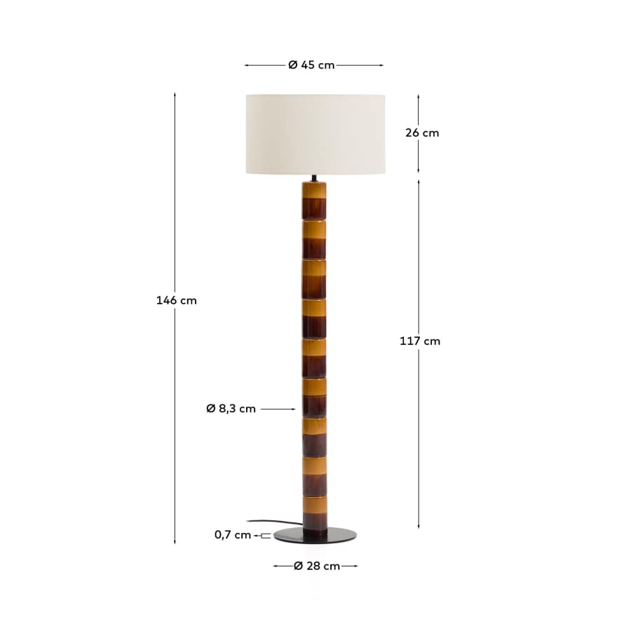 Stehlampe Japandi Keramik Braun Senfgelb Baumwollschirm