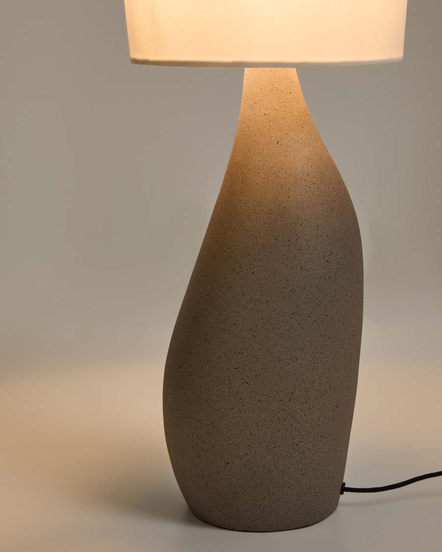 Tischlampe Japandi Steinoptik Baumwollschirm