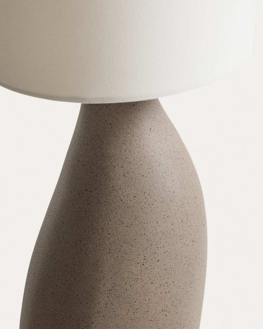 Tischlampe Japandi Steinoptik Baumwollschirm