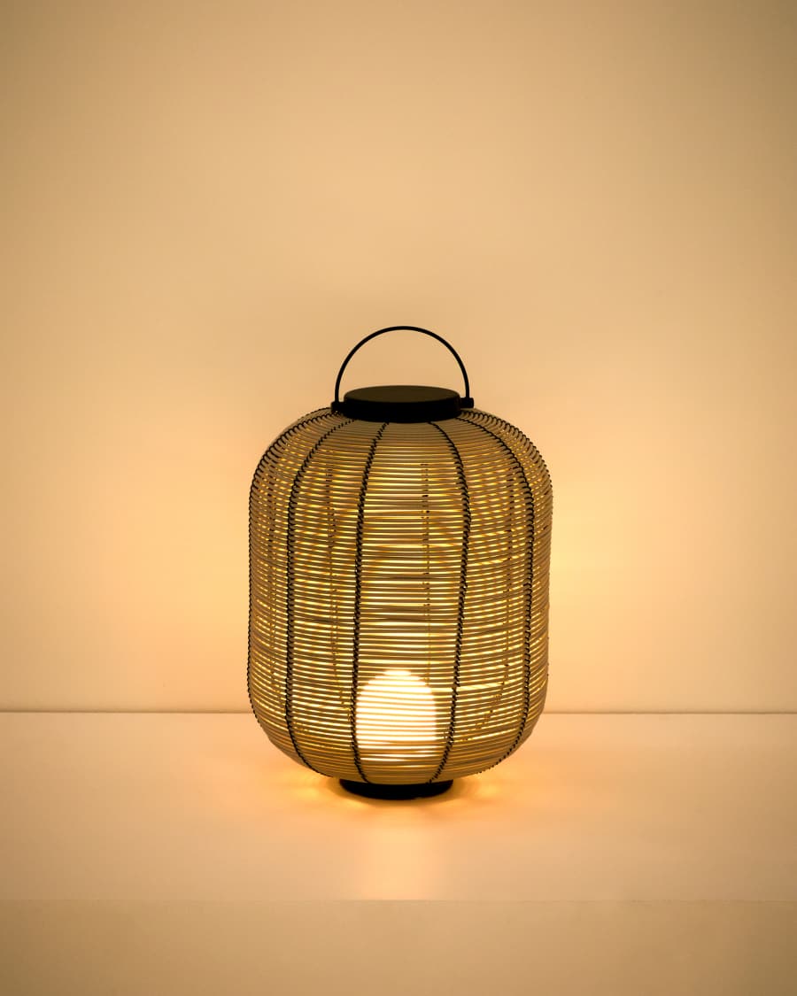 Japandi Tischlampe Rattan Hellgrau Tragbar LED