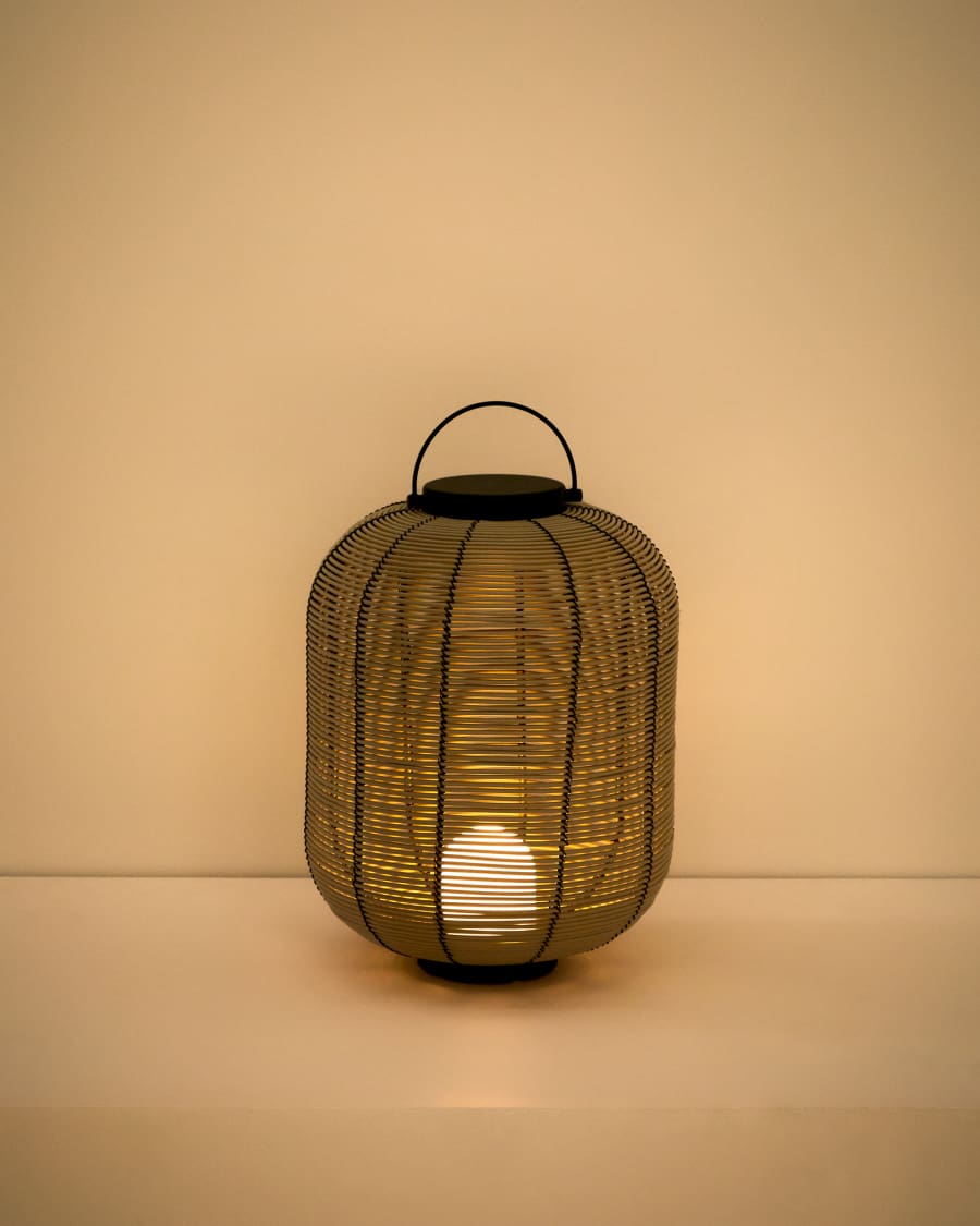 Japandi Tischlampe Rattan Hellgrau Tragbar LED