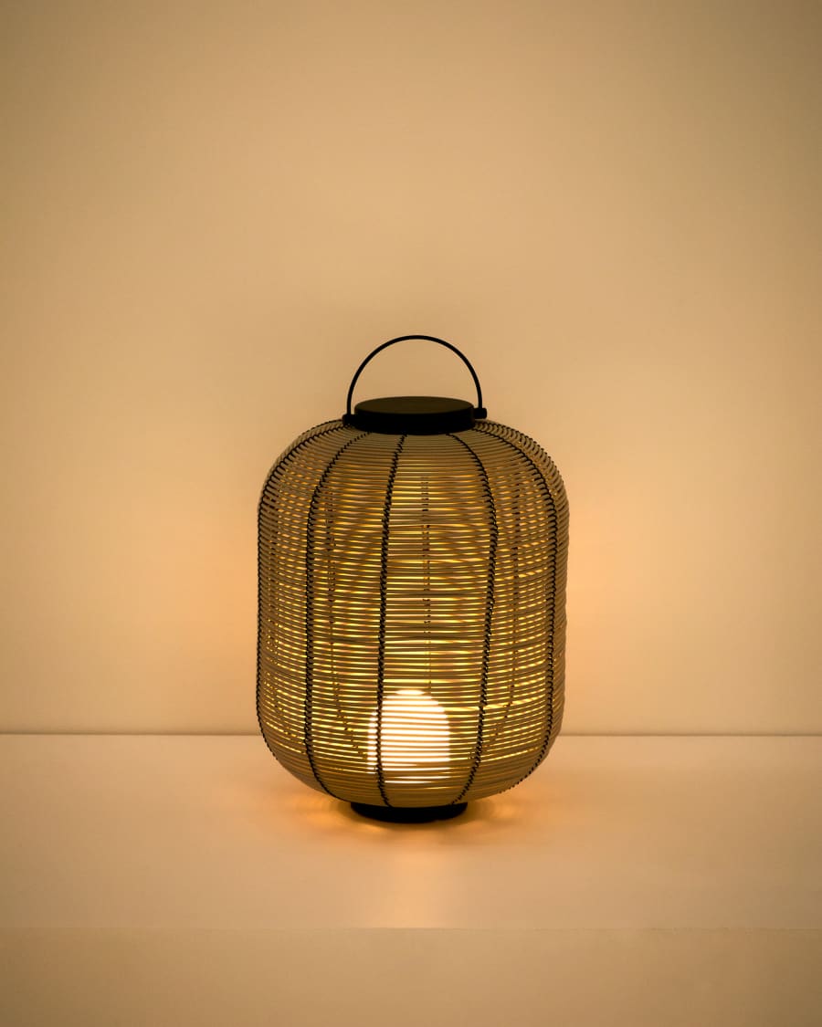 Japandi Tischlampe Rattan Hellgrau Tragbar LED