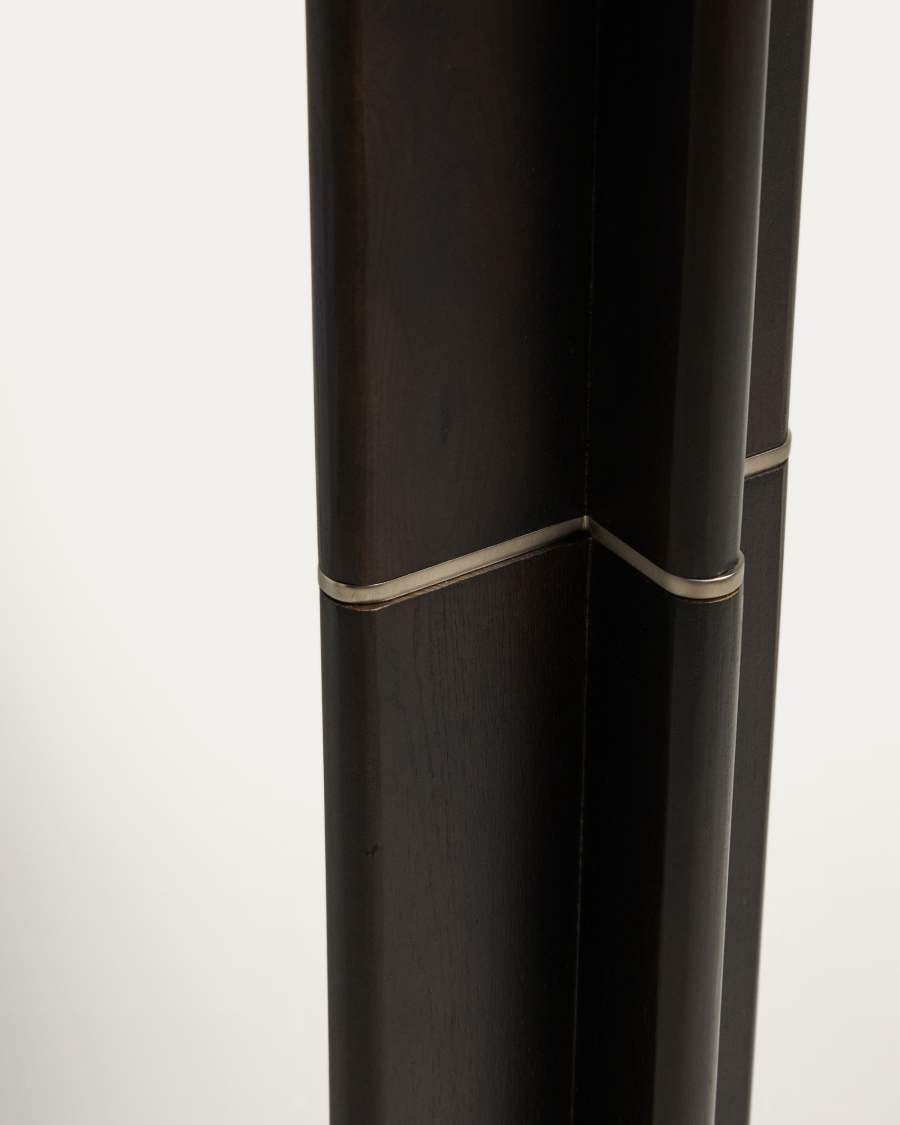 Japandi Stehlampe aus Kautschukholz mit Baumwollschirm