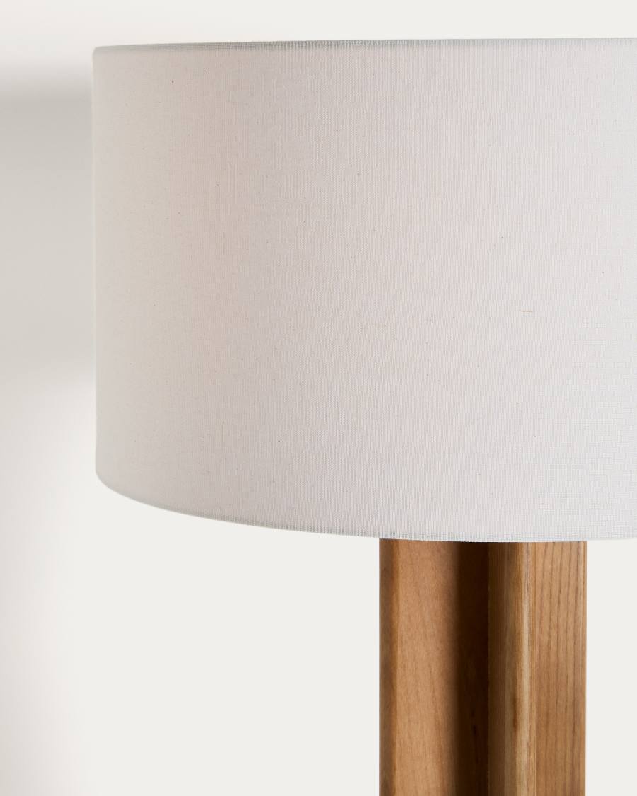 Stehlampe Japandi Kautschukholz Natur mit Baumwollschirm