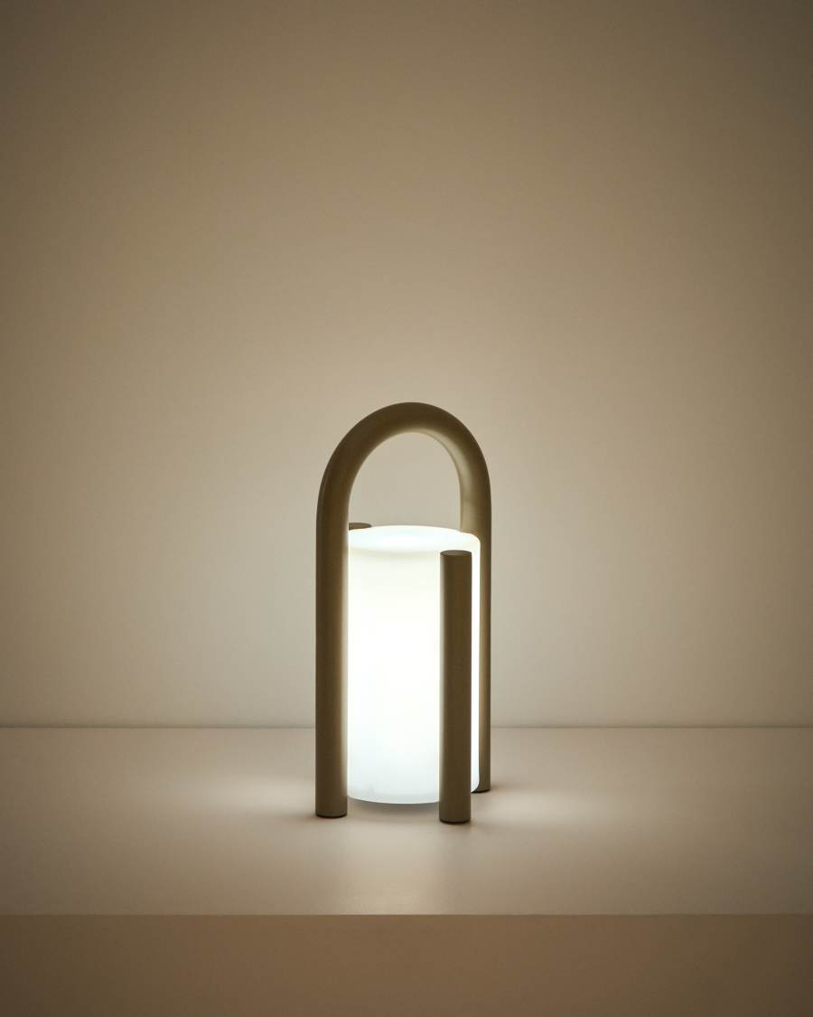 Kleine Tragbare Japandi Tischlampe aus Polyethylen in Taupe