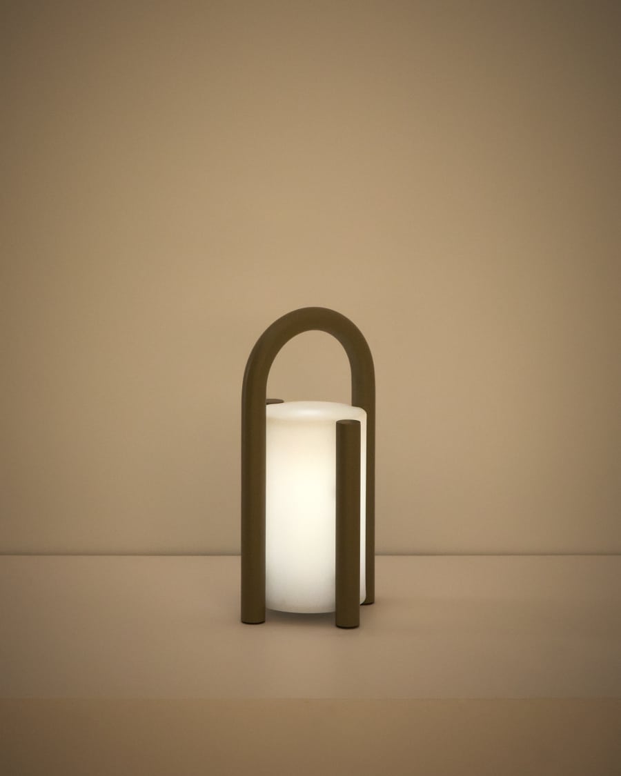 Kleine Tragbare Japandi Tischlampe aus Polyethylen in Taupe