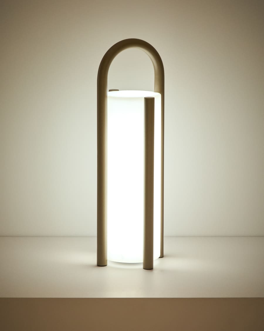 Japandi Tischlampe aus Polyethylen in Taupe – Groß & Tragbar