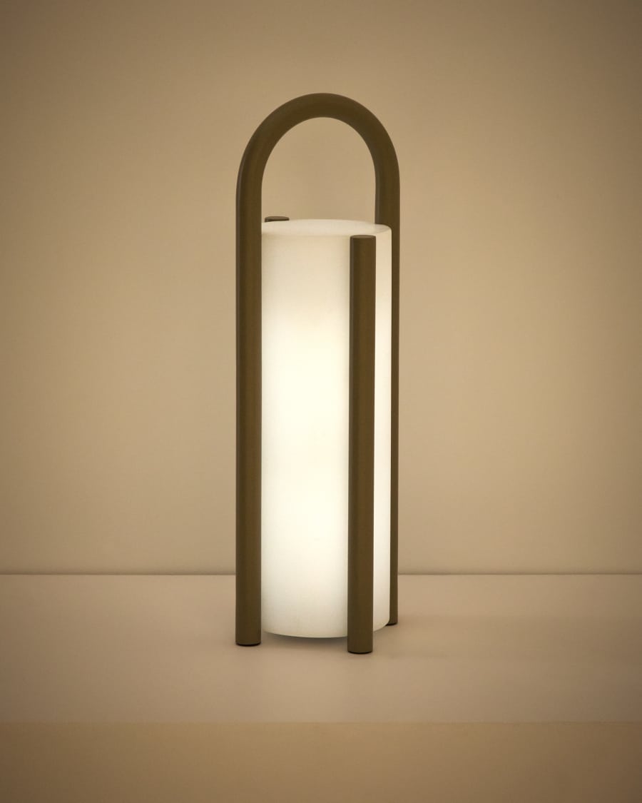 Japandi Tischlampe aus Polyethylen in Taupe – Groß & Tragbar