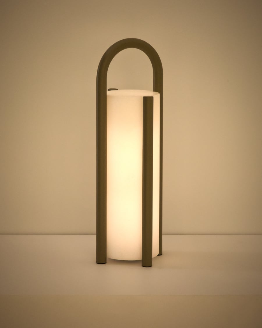 Japandi Tischlampe aus Polyethylen in Taupe – Groß & Tragbar