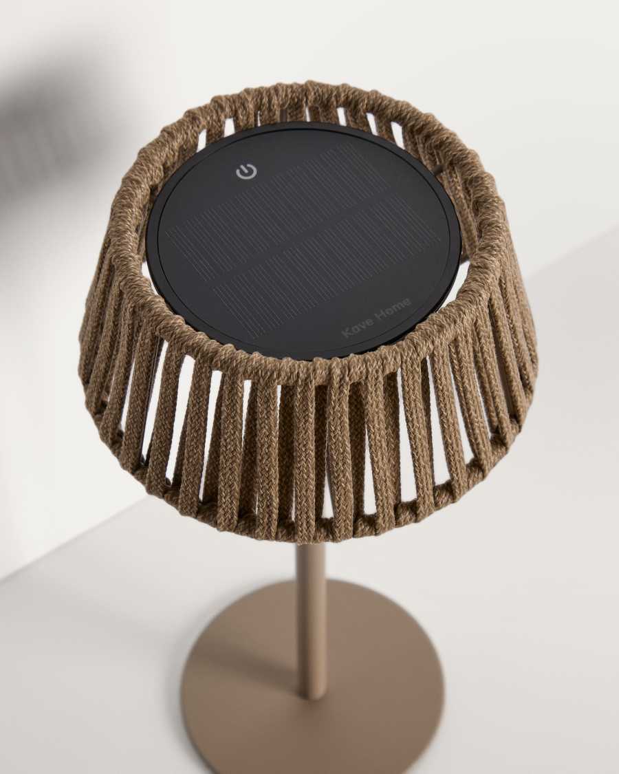 Japandi Tischlampe aus Seil, Beige, Solar, für Außen