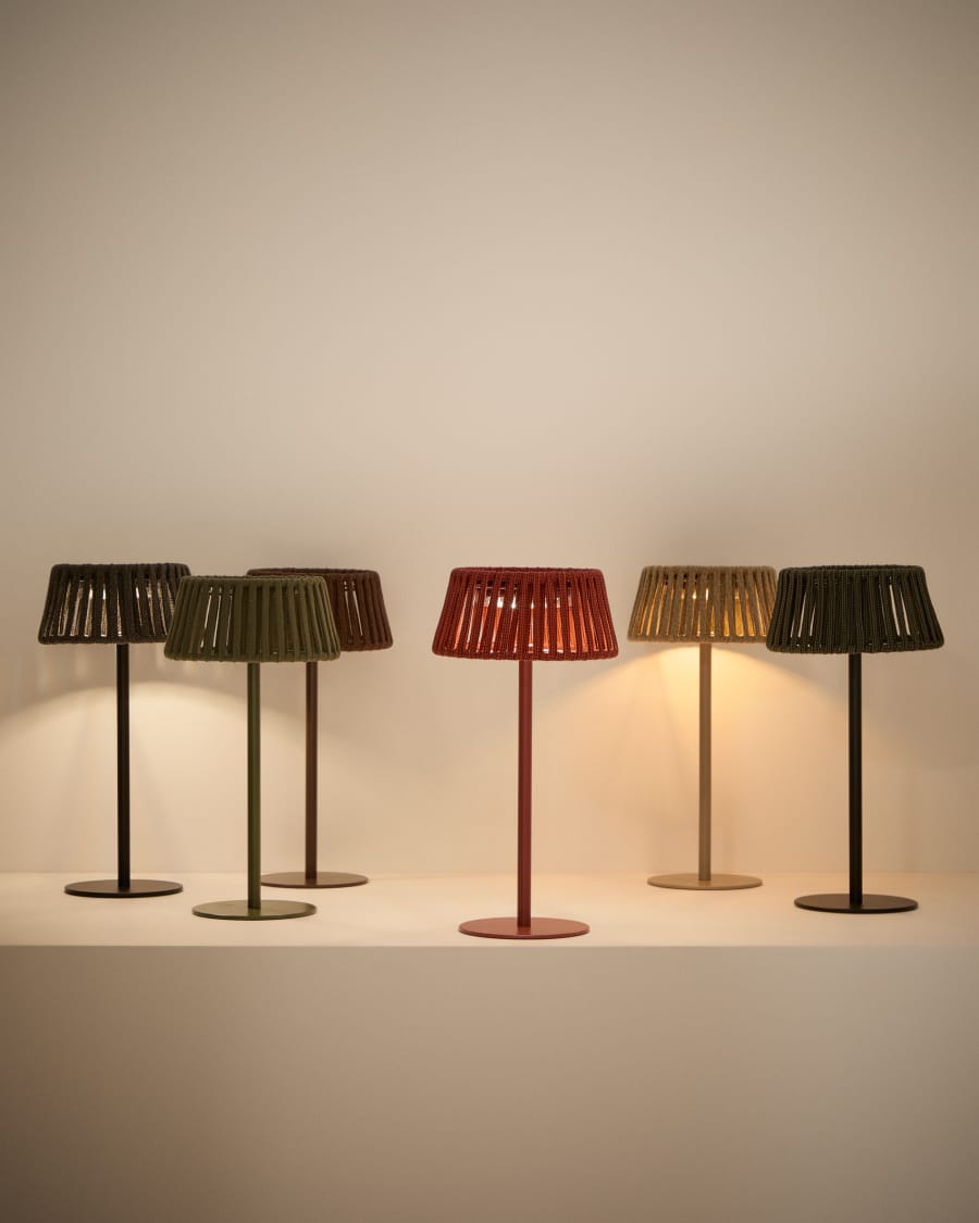 Japandi Tischlampe aus Seil, Beige, Solar, für Außen