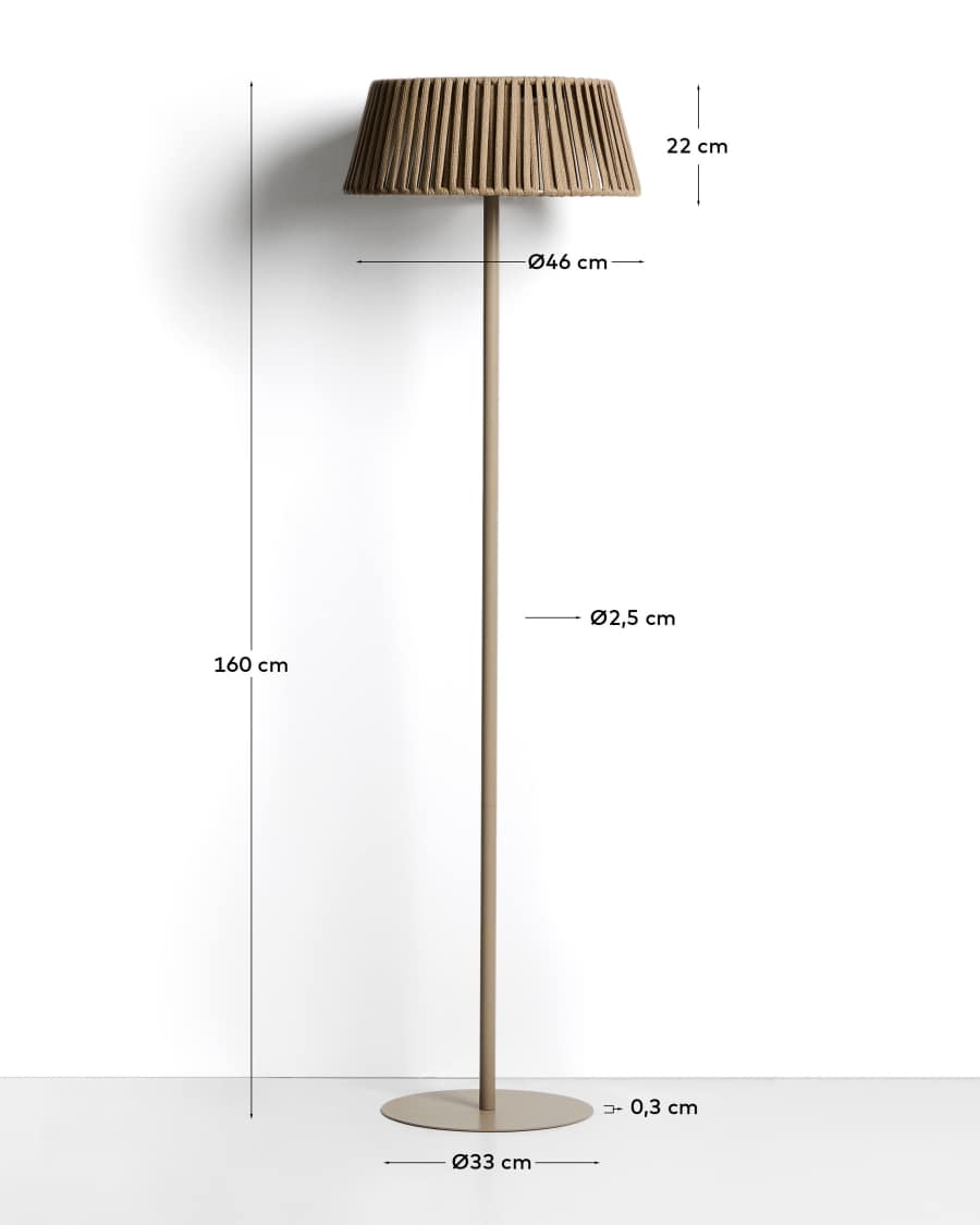 Japandi Stehlampe Beige mit Seil Solar Außenlampe 46 cm