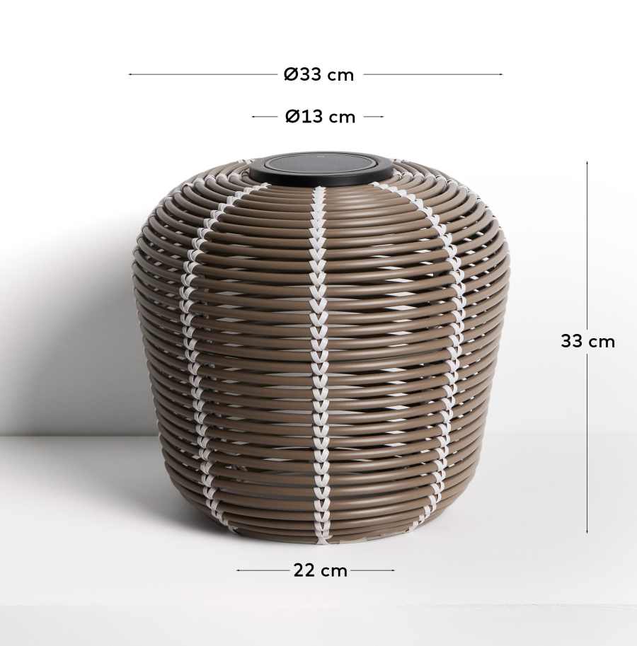 Japandi Rattan Tischlampe Taupe Solar Außen 35 cm