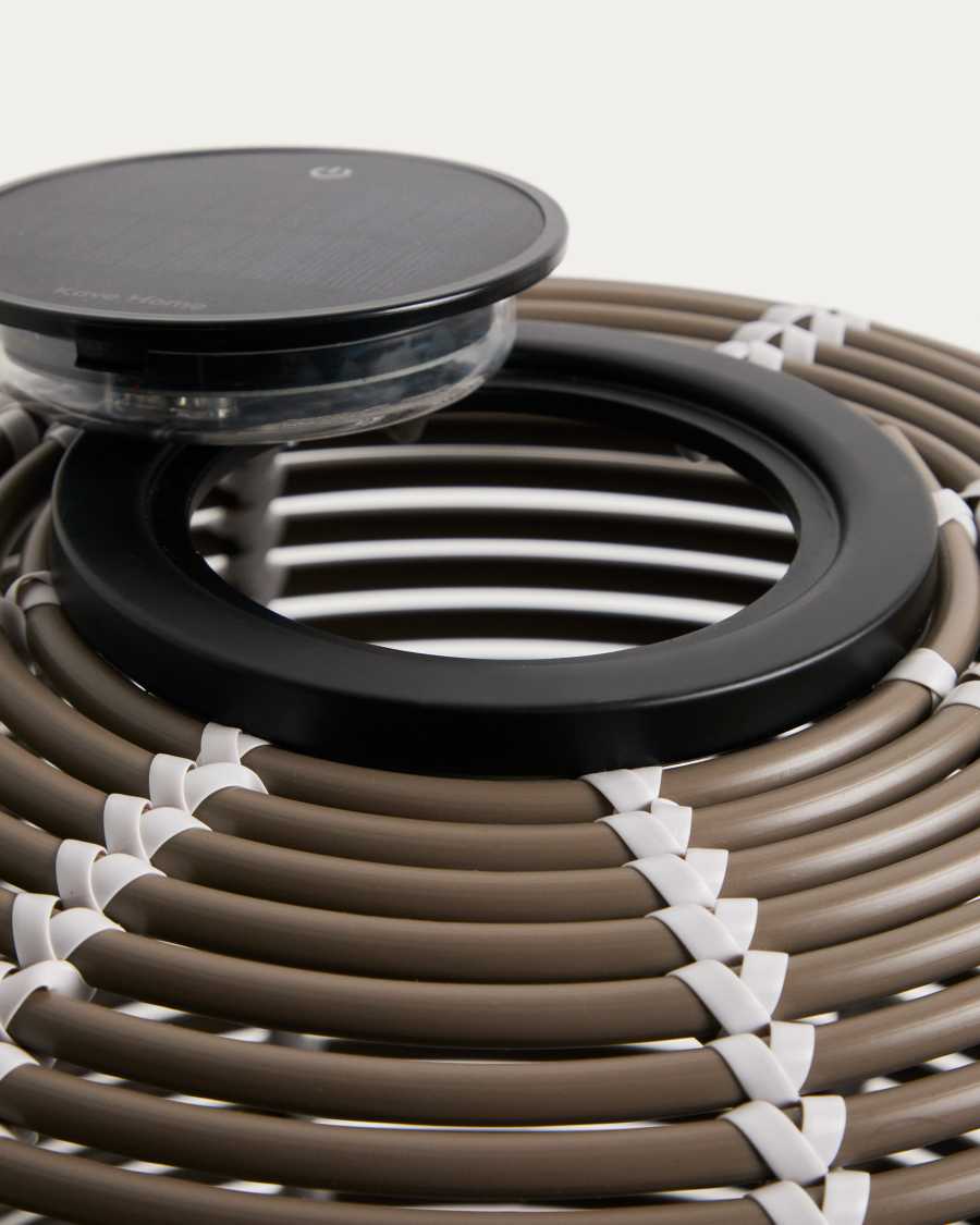 Japandi Rattan Tischlampe Taupe Solar Außen 35 cm