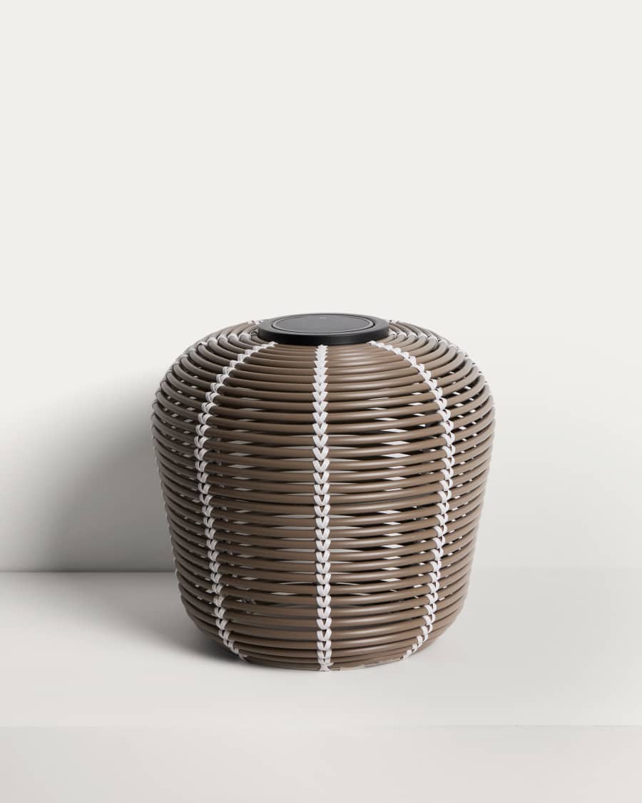 Japandi Rattan Tischlampe Taupe Solar Außen 35 cm