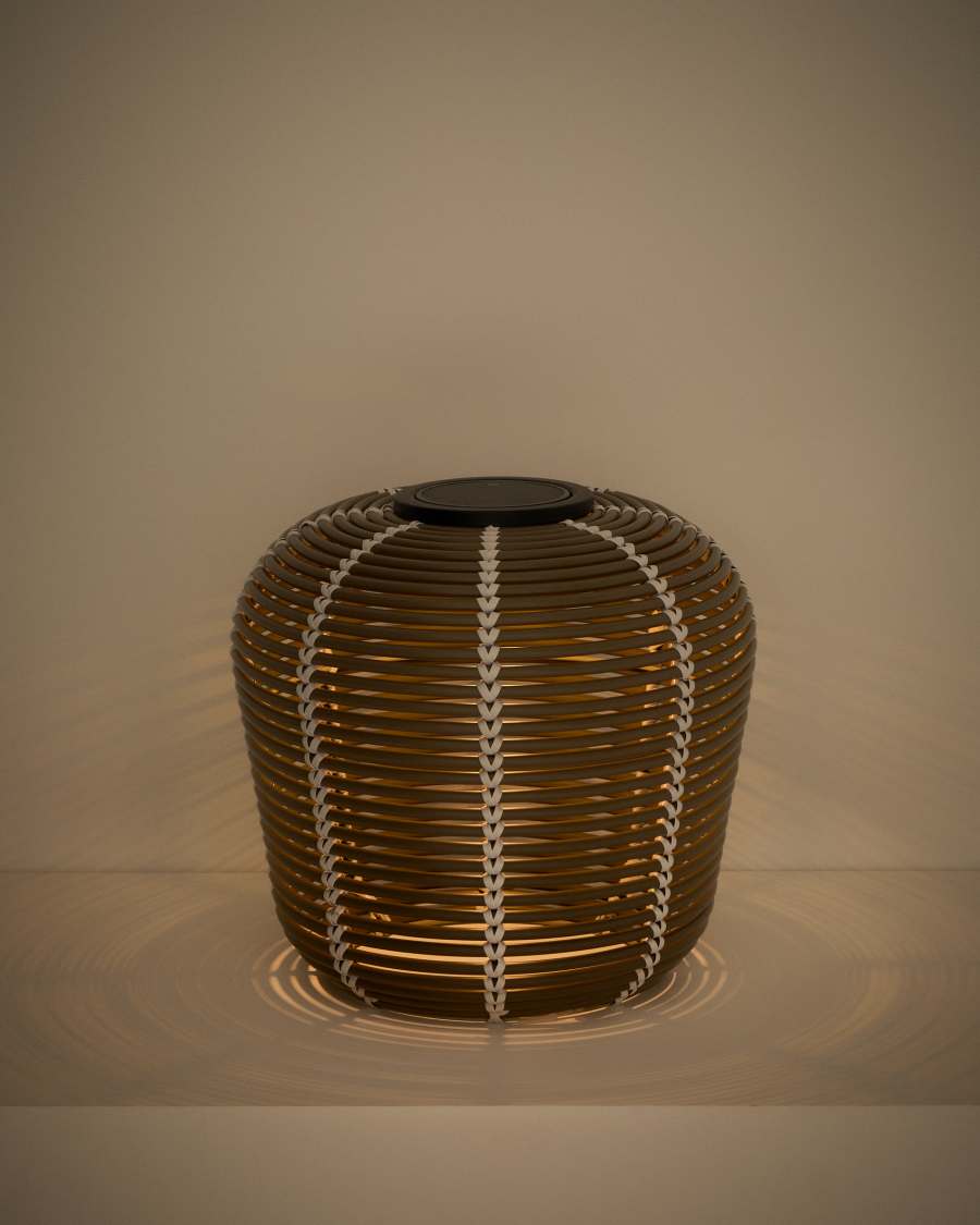 Japandi Rattan Tischlampe Taupe Solar Außen 35 cm