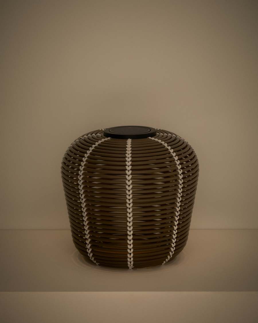 Japandi Rattan Tischlampe Taupe Solar Außen 35 cm